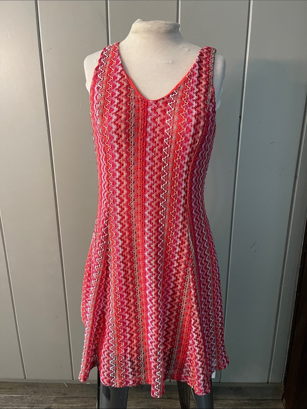 C Est 1946 Dress  Pink Coral Chevron Stripe Boho Festival Coastal Cowgirl Beachy